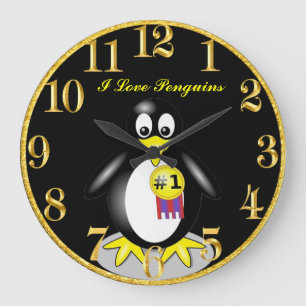 Penguin Gold Clock Große Wanduhr