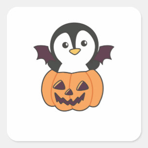 Penguin Halloween Pumpkin Bat Kostüm Quadratischer Aufkleber