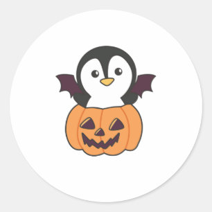 Penguin Halloween Pumpkin Bat Kostüm Runder Aufkleber
