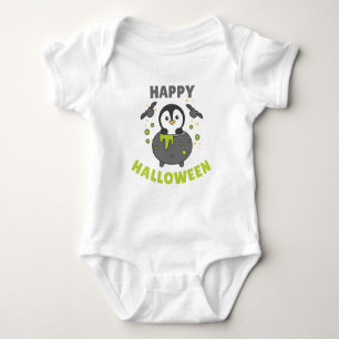 Penguin Happy Halloween Cauldron Bat Baby Strampler