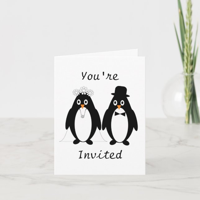 Penguin Hochzeitseinladung Einladung (Vorderseite)