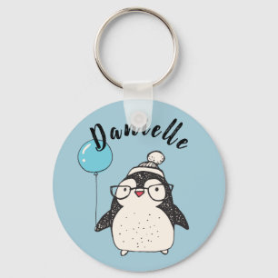 Penguin Holding a Balloon Personalized Blue Schlüsselanhänger