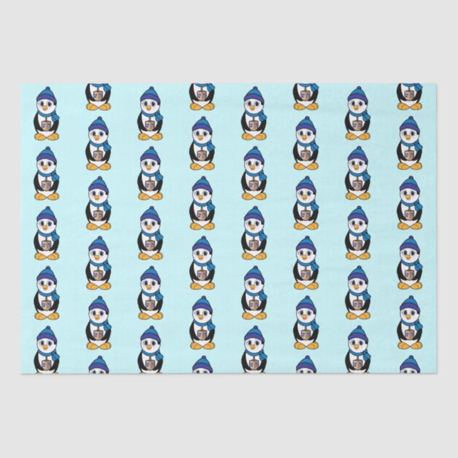 Penguin Holding a Dreidel in Hanukkah Seidenpapier (Vorderseite)