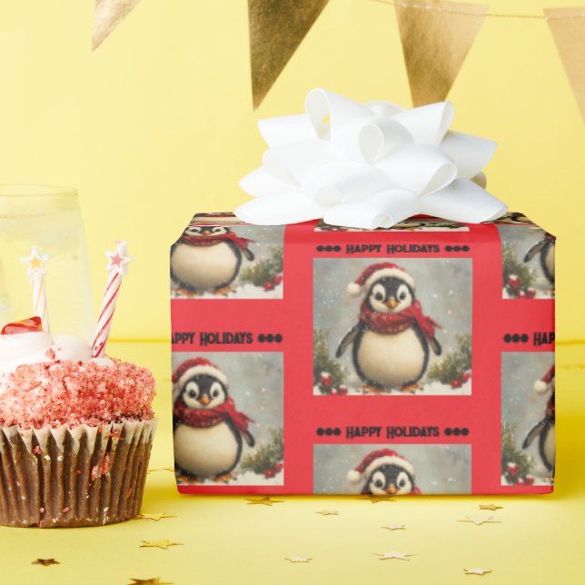 Penguin Holiday Gift Wrap, Niedlich Vintage Christ Geschenkpapier (Geburtstagsparty)