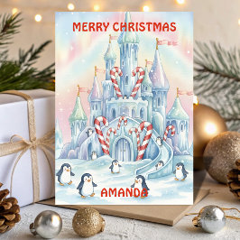 Penguin Ice Castle Kids Christmas Card Feiertagskarte
