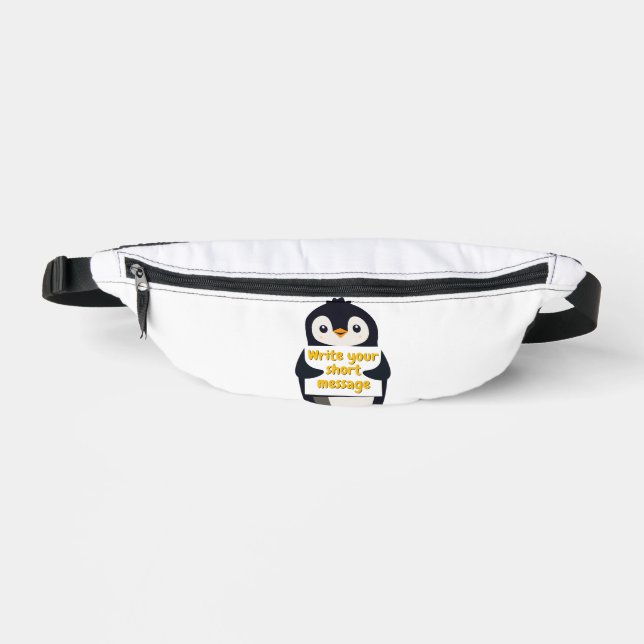 Penguin illustration holding customizable sign bauchtasche (Vorderseite)
