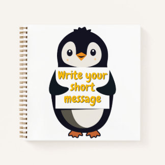 Penguin illustration holding customizable sign notizbuch