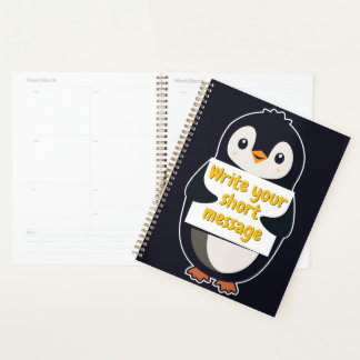 Penguin illustration holding customizable sign planer