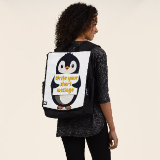 Penguin illustration holding customizable sign rucksack