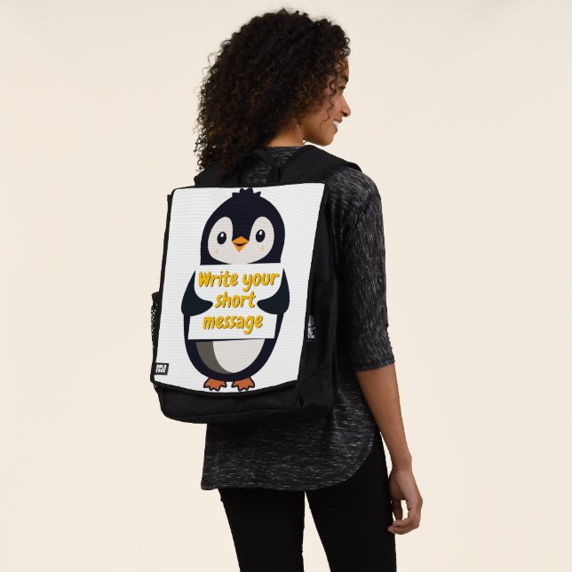 Penguin illustration holding customizable sign rucksack (Ausgewaschen)