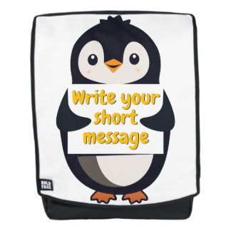 Penguin illustration holding customizable sign rucksack