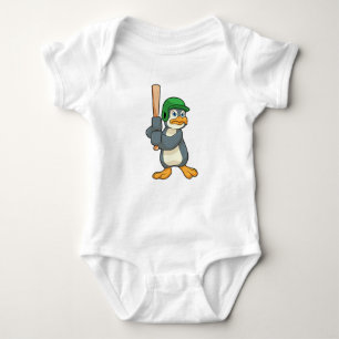 Penguin im Baseball mit Baseball Fledermaus und He Baby Strampler