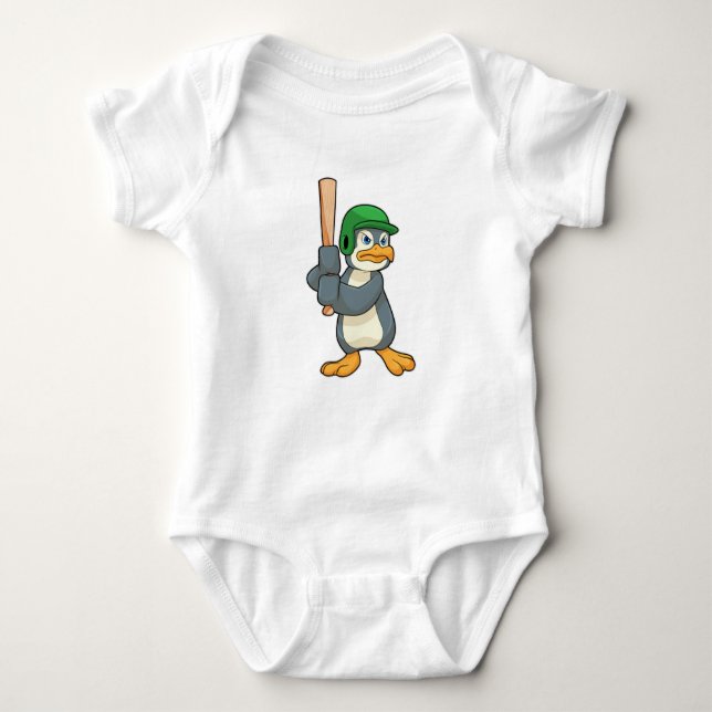 Penguin im Baseball mit Baseball Fledermaus und He Baby Strampler (Vorderseite)