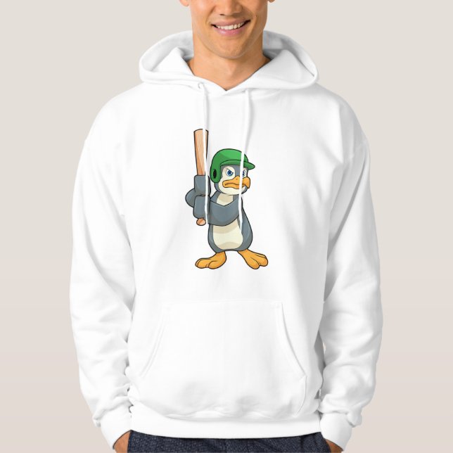Penguin im Baseball mit Baseball Fledermaus und He Hoodie (Vorderseite)