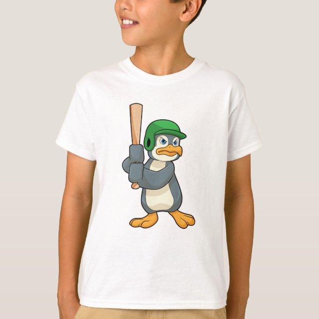 Penguin im Baseball mit Baseball Fledermaus und He T-Shirt (Vorderseite)