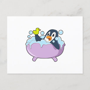 Penguin in der Badewanne mit Duck Postkarte
