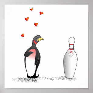 Penguin in der Liebe mit Bowlings-Button-Druck Poster