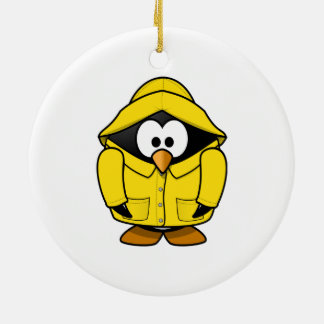 Penguin in einem Regenmantel-niedlichen Cartoon Keramikornament