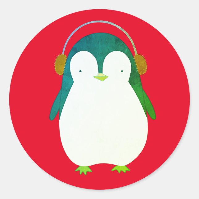 PENGUIN IN RED Classic Round Sticker (Vorderseite)