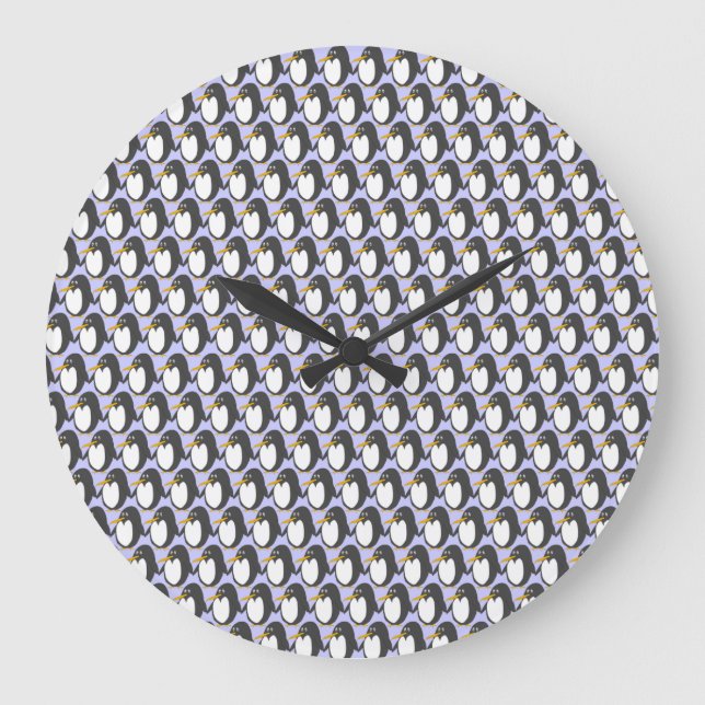 Penguin Invasion Round Clock Große Wanduhr (Vorderseite)