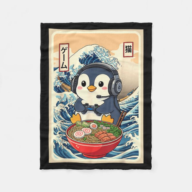 Penguin Kawaii Japanese Ramen Noodle Retro Gaming  Fleecedecke (Vorderseite)