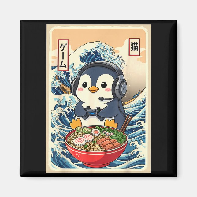 Penguin Kawaii Japanese Ramen Noodle Retro Gaming  Magnet (Vorne)