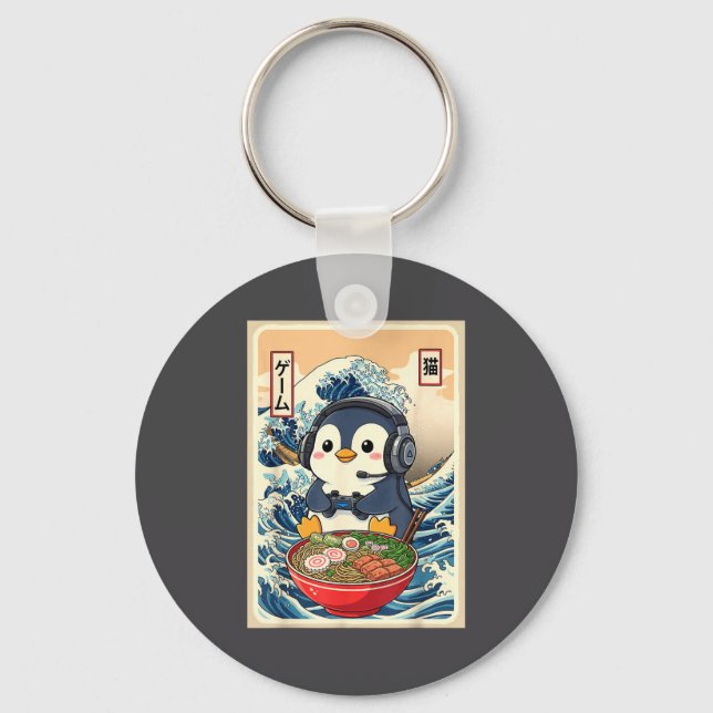 Penguin Kawaii Japanese Ramen Noodle Retro Gaming  Schlüsselanhänger (Vorderseite)