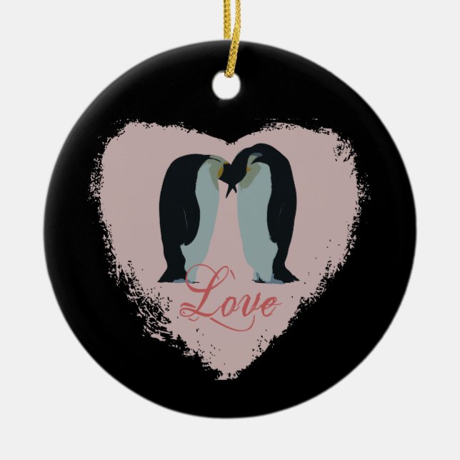 Penguin-Liebe-Herz-Verzierung Keramikornament (Vorne)