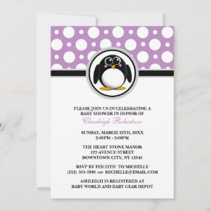 Penguin Lila Polka Dot Baby Dusche Einladungen