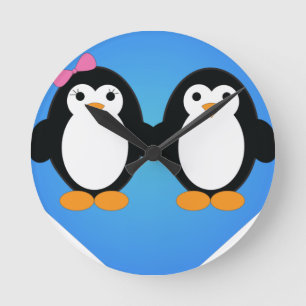 Penguin Love Runde Wanduhr