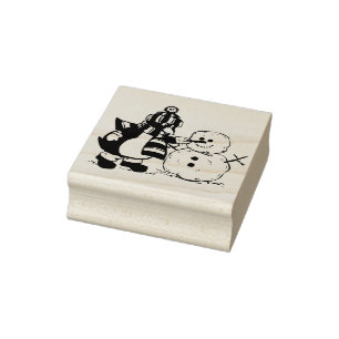 Penguin Making Snowman Weihnachts Rubber Art Brief Gummistempel