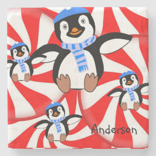 Penguin Marble Stone Untersetzer Weihnachten
