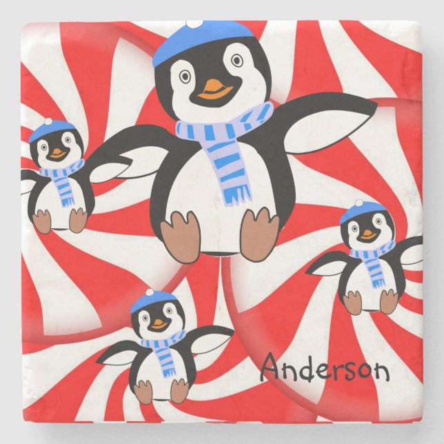 Penguin Marble Stone Untersetzer Weihnachten (Vorderseite)