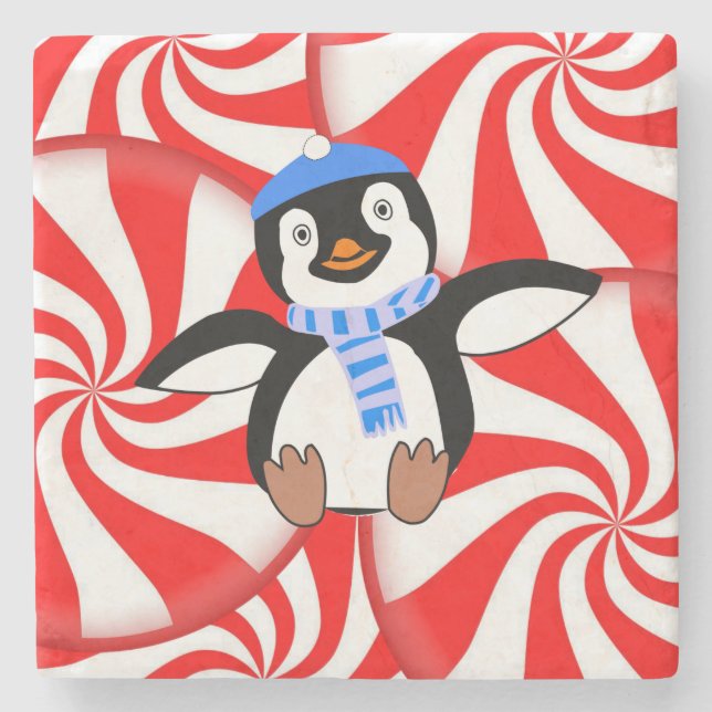 Penguin Marble Stone Untersetzer Weihnachten (Vorderseite)