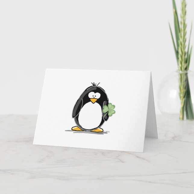 Penguin mit einem Kleeblatt Karte (Vorderseite)
