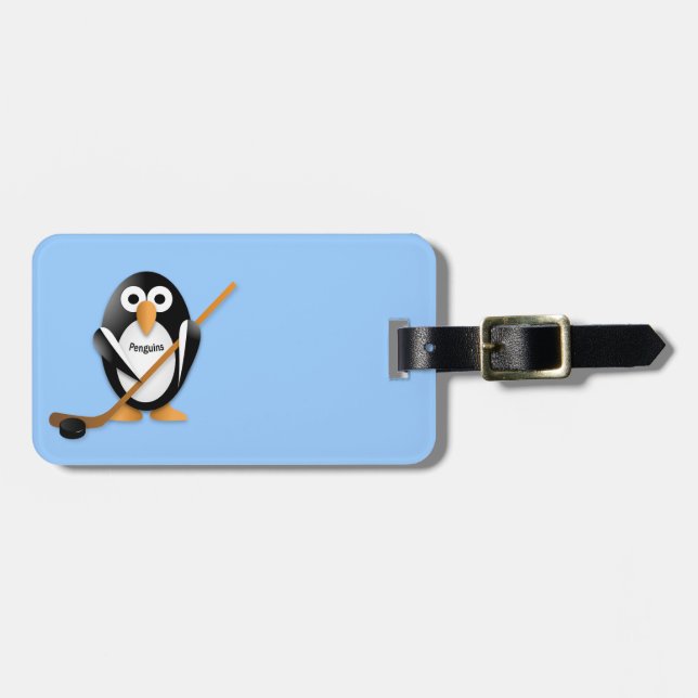 Penguin mit Hockeystick Gepäckanhänger (Vorderseite horizontal)