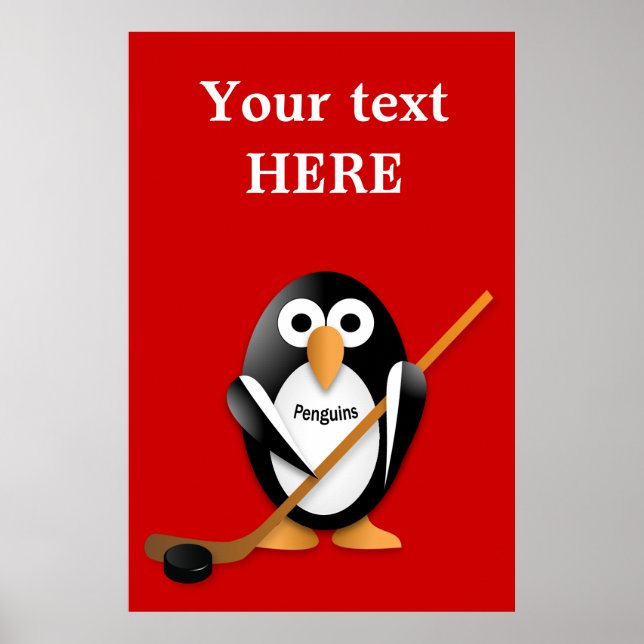 Penguin mit Hockeystick Poster (Vorne)