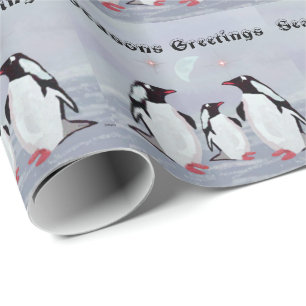 Penguin-Mond-Frohe Festtage Geschenkpapier