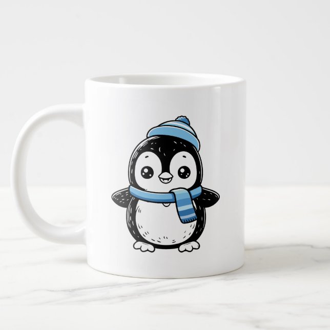 Penguin Mug Cute Winter  | Penguin with Hat and Sc Jumbo-Tasse (Links)