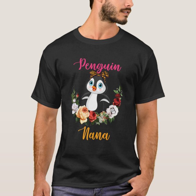 Penguin Nana Floral Penguin Bow Tie Lover Mother's T-Shirt (Vorderseite)