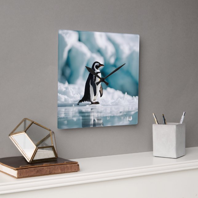 Penguin On Iceberg Quadratische Wanduhr (Büro)