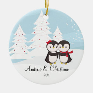 Penguin-Paar-Liebe-niedliche Weihnachtsverzierung Keramik Ornament