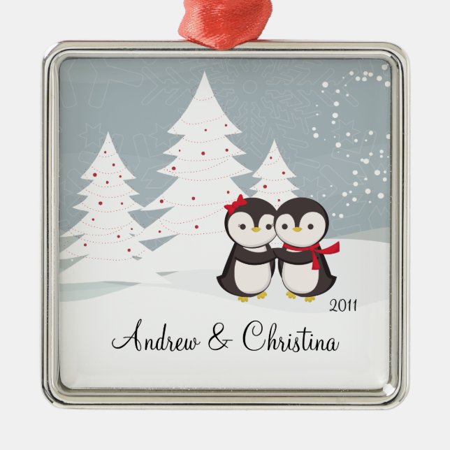 Penguin-Paar-Liebe-niedliche Weihnachtsverzierung Ornament Aus Metall (Vorne)