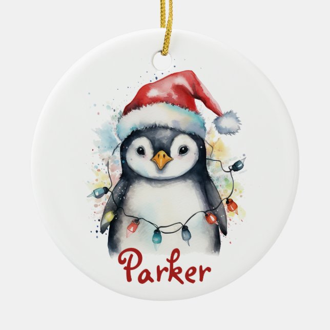 Penguin Personalisierte Weihnachtsfeier Keramik Ornament (Vorne)