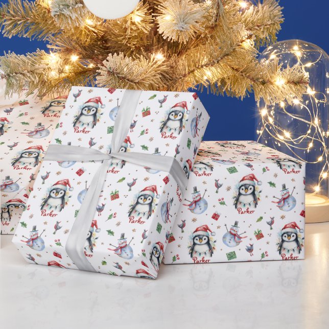 Penguin Personalisiertes Weihnachtsgeschenk Wrap Geschenkpapier (Feiertage)