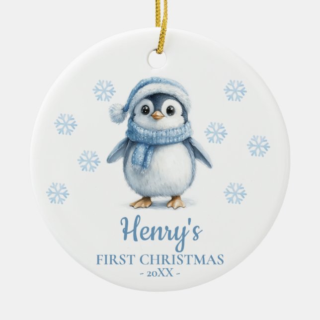 Penguin Personalized Baby's First Christmas Keramik Ornament (Vorne)