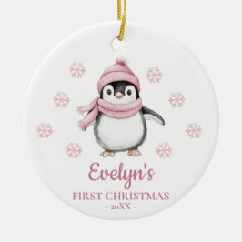 Penguin Personalized Girl's First Christmas Keramik Ornament