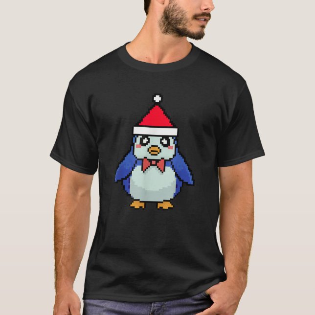 Penguin Pixel Weihnachten Funny Pinguin Xmas T-Shirt (Vorderseite)