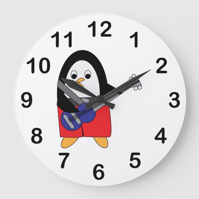 Penguin Playing Bass Bassist Große Wanduhr (Vorderseite)