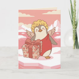 Penguin Playing Cupid Valentine Greeting Card Feiertagskarte